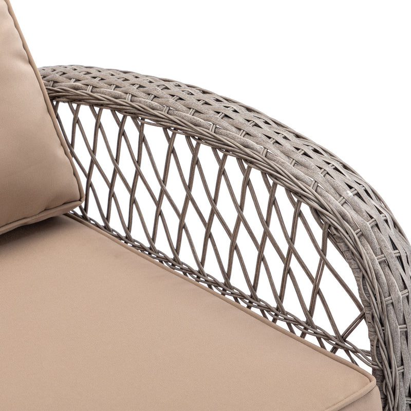 3 Pieces Outdoor Swivel Rocker Patio Chairs, 360 Degree Rocking Patio Conversation Set with Thickened Cushions and Glass Coffee Table for Backyard, Khaki
