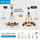 Rustic 6-Light Wagon Wheel Chandelier, Farmhouse Chandeliers
