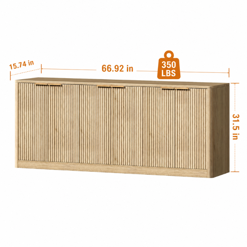 Natural Wood Sideboard Cabinet Farmhouse Buffet Cabinet, photo 2 of 6