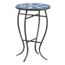 Outdoor Round Side Table With Mosaic Style Top And Curved Iron Legs - Blue / Matte Black by HouseOfZazla