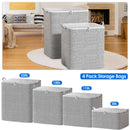 4 Pack Foldable Non Woven Storage Bags Closet Organizers Wardrobe Sorting Baskets with 2 Handles Dustproof Lid Zipper for Clothes Quilt 30L 110L 150L