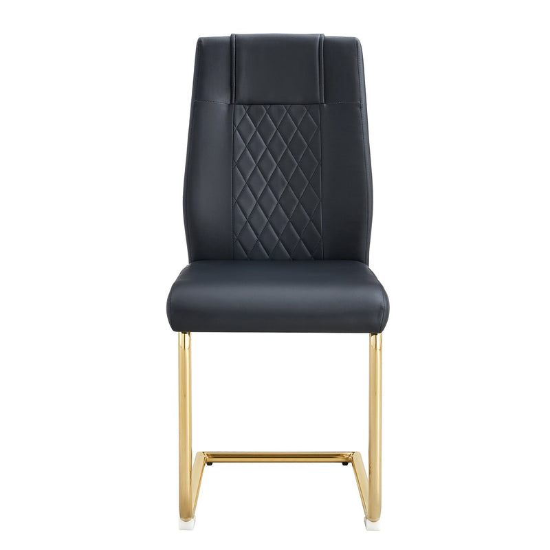 Modern dining chairs with faux leather padded seats, dining room chairs, gold metal leg upholstered chairs, suitable for kitchens, living rooms, bedrooms, and offices, set of 6 (black+PU leather)