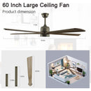 60" Modern Wood Ceiling Fan with Light and Remote Control,6-Speed Noiseless Reversible DC Motor, Ceiling Fan for Kitchen Dining Living Room