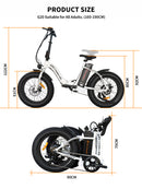 G20 Folding Electric Bike Ebike Bicycle 500W Motor 20" Fat Tire With 36V/13Ah Li-Battery New Model