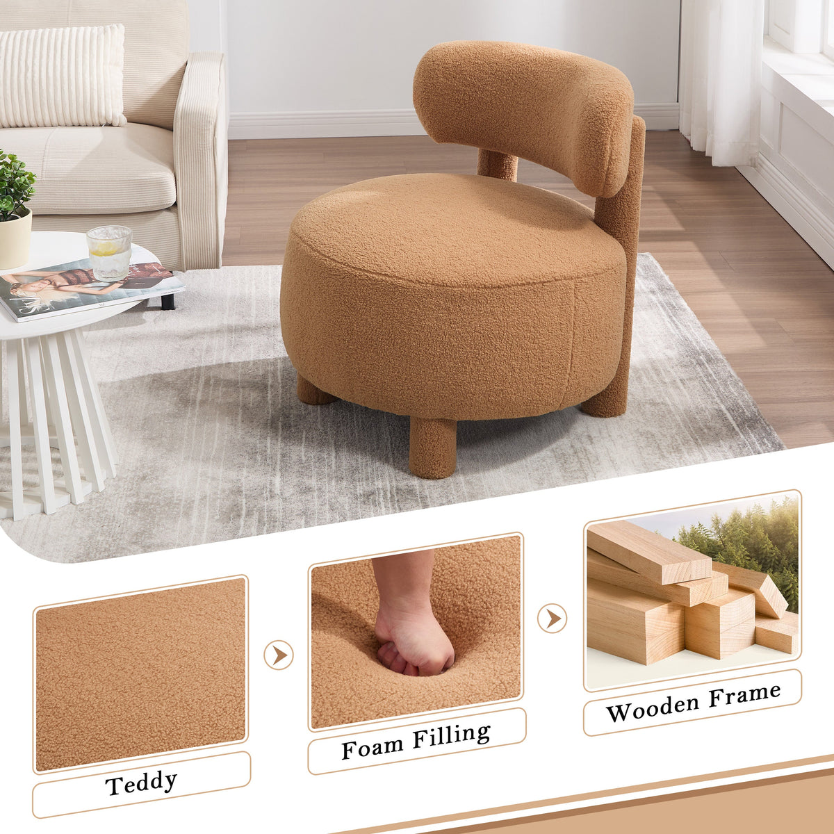 Teddy Fabric Armless Accent Chair, photo 3 of 7