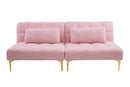 71" Convertible sofa bed futon with gold metal legs teddy fabric (Pink)