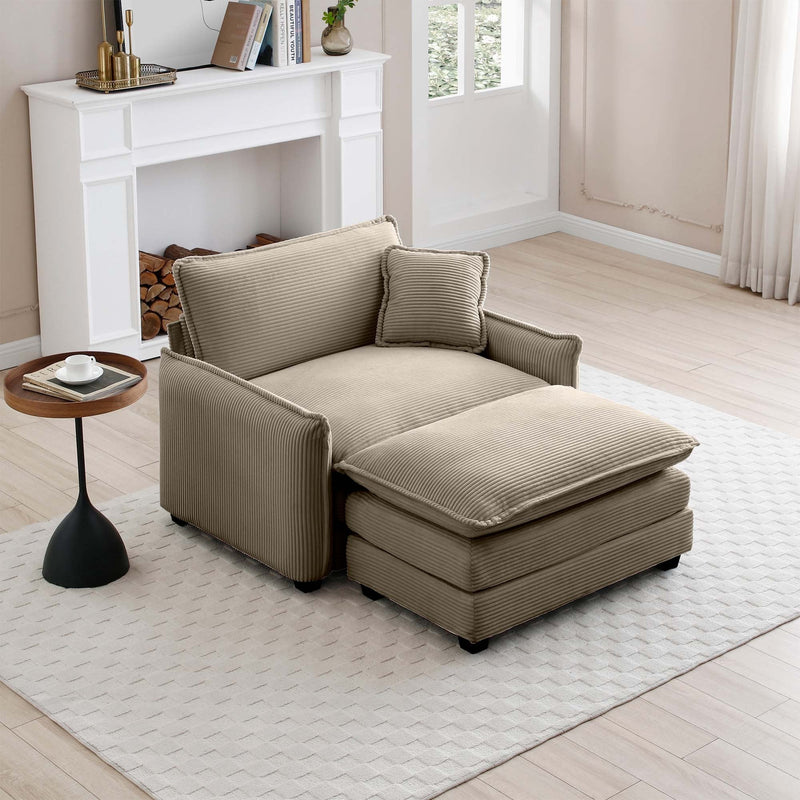 Walker Edison - Single Deep Seat Sofa With Footstool With One Pillow, Suitable for Living Room and Bedroom, Club Multiple Occasion,Came Corduroy