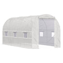 15' x 7' x 7' Walk-In Tunnel Greenhouse, Large Garden Hot House Kit with 6 Roll-up Windows & Roll Up Door, Steel Frame, White