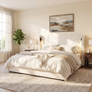 California King Size Upholstered Bed Frame with High Wingback Headboard, Reading Lamp and USB Port by HouseOfZazla