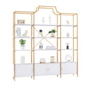 78 Inch 4 Tiers Home Office Bookcase Bookshelf, Storage Cabinet Display Shelf, X Bar Gold Frame