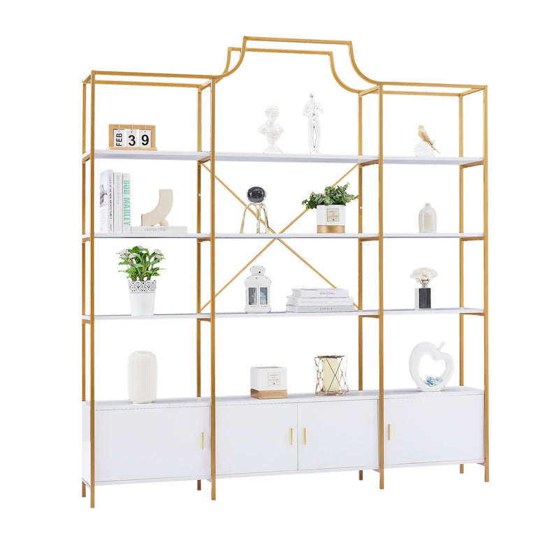 78 Inch 4 Tiers Home Office Bookcase Bookshelf, Storage Cabinet Display Shelf, X Bar Gold Frame