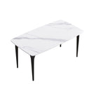 63" Modern Artificial Stone White Curved Black Metal Leg Dining Table, 6 People - White by HouseOfZazla