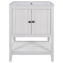 24" White Modern Sleek Bathroom Vanity Elegant Ceramic Sink with Solid Wood Frame Open Style Shelf
