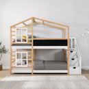 Twin Over Twin Bunk Bed House Bed With Roof and Storage
