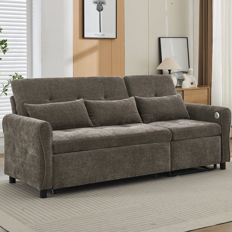 2-in-1 Sofa 82' Three-Seater with Sofa Bed and Reversible Recliner, Dark Grey Chenille