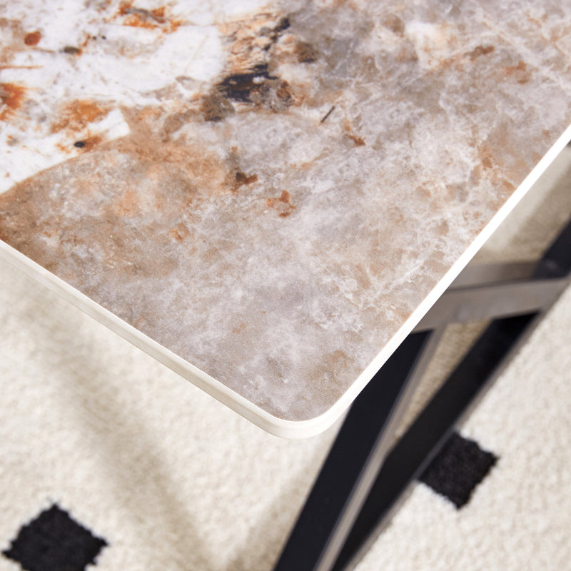 A modern minimalist style marble patterned coffee table with black metal legs. Computer desk. Game table. Tea table. CT-XX