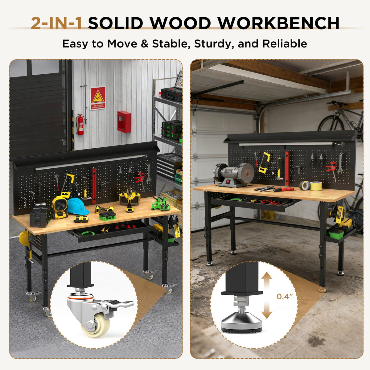 Adjustable Height Workbench, Includes Drawers, Power Outlet, LED Light, Wheels Or Leveling Feet - Black, photo 3 of 9