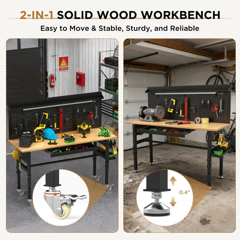 Adjustable Height Workbench, Includes Drawers, Power Outlet, LED Light, Wheels Or Leveling Feet - Black, photo 3 of 9