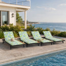 Black Iron + Teak Finish Outdoor Chaise Lounge Set with Leaf Coconut Cushion by HouseOfZazla