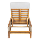 Solid Acacia Wood Sun Lounger with Grey Cushions and Light Grey Wicker
