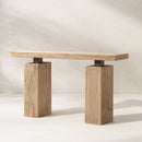 Calder 60' Solid Reclaimed Elm Plinth Console Table, Heritage Light Natural Brown