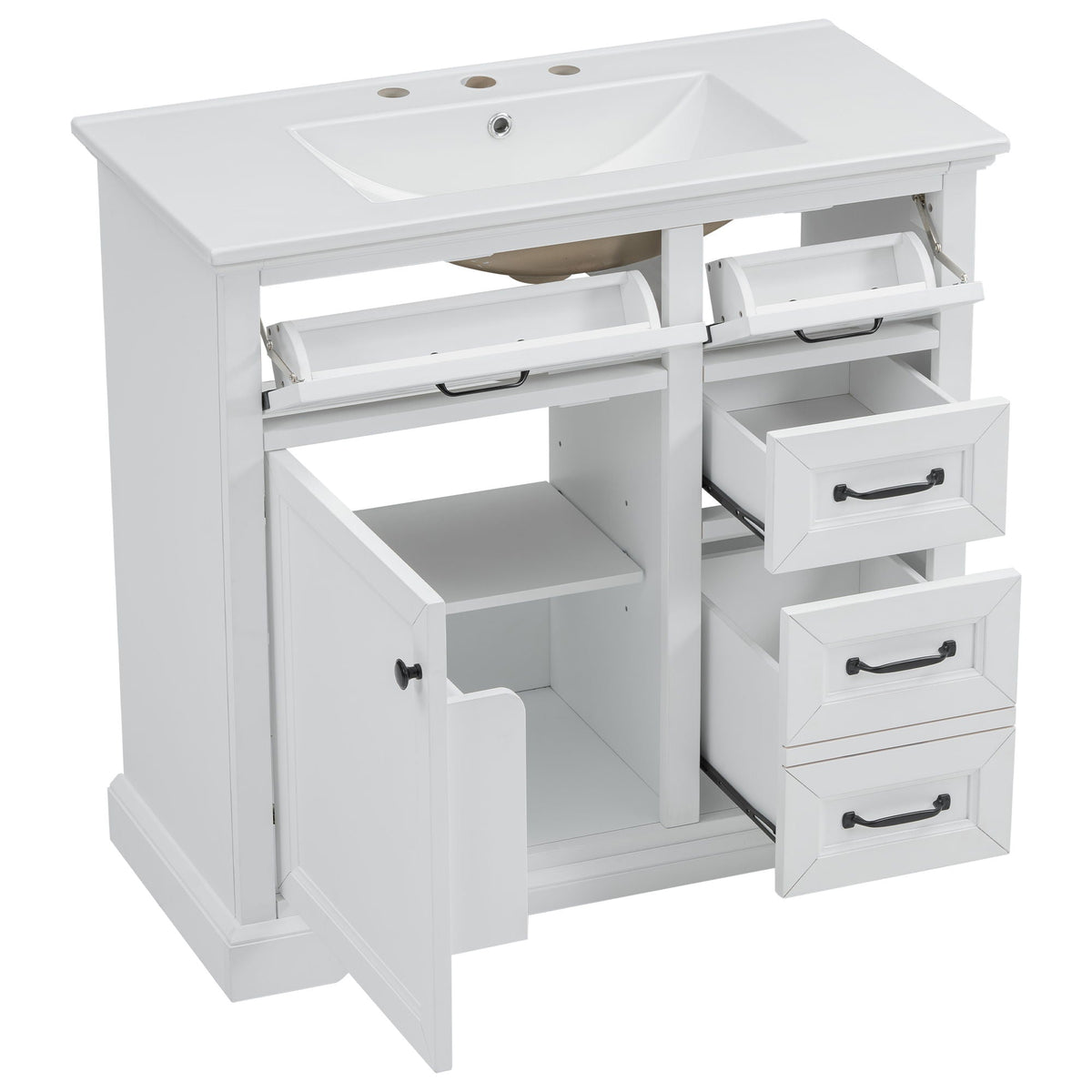 36" Bathroom Vanity With Sink, 2 Tip-Out Drawers, Soft Close Hinges, photo 19 of 40