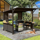 9X10FT Hardtop Grill Gazebo, Lean To Outdoor BBQ Gazebo with Storage Shelves and Expansion Platform by HouseOfZazla