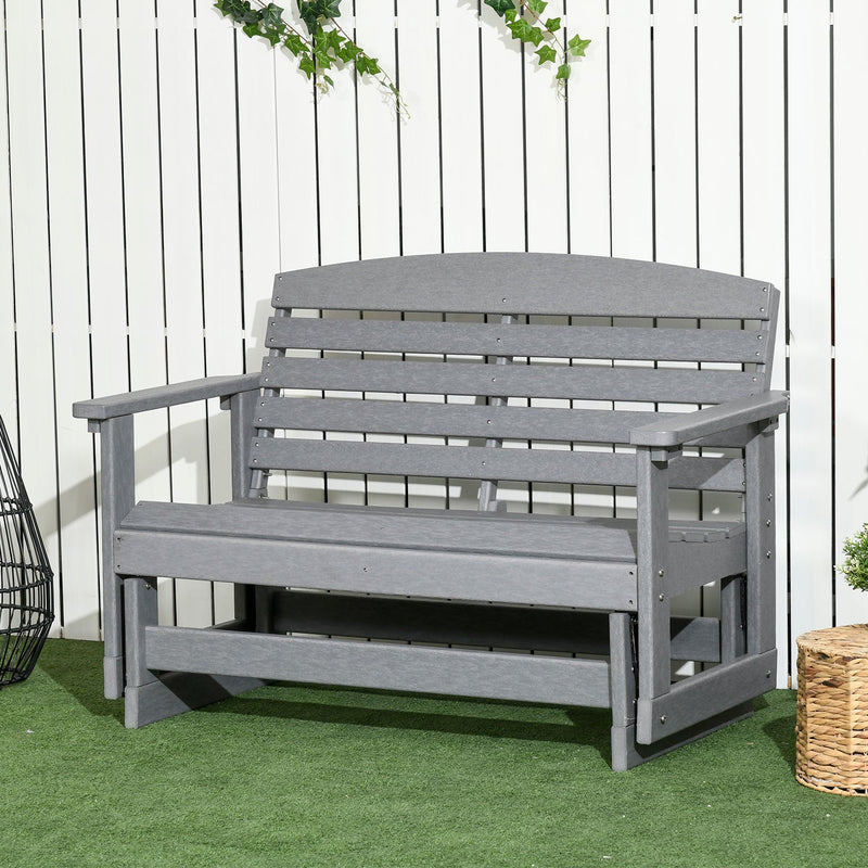 2-Person Outdoor Glider Bench Patio Double Swing Rocking Chair Loveseat w/ Slatted HDPE Frame for Backyard Garden Porch, Light Gray