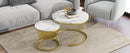27.5" & 17.7" Nesting Coffee Table with Marble Grain Table Top, Golden Iron Frame Round Coffee Table, Set of 2, for Living Room, Balcony, White