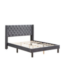 Queen Platform Tufted Upholstered Bed With Wings Design, Strong Wood Slat Support - Gray by Unique Piece Furniture
