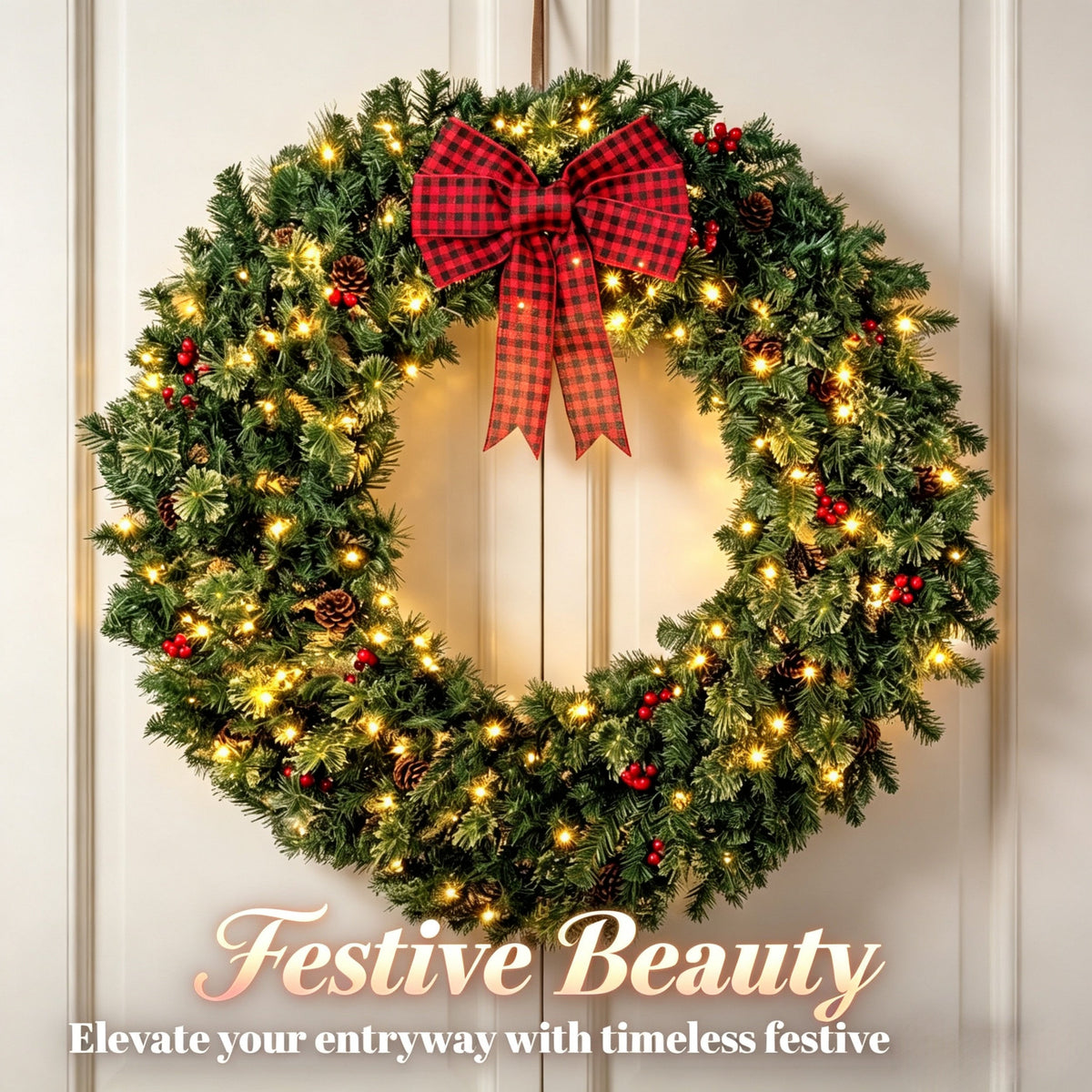 36 Inch Prelit Crestwood Spruce Christmas Wreath with Bow, photo 7 of 9