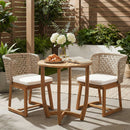 3-Piece Outdoor Dining Set with Teak Finish Acacia Wood Table & Wicker Chairs by HouseOfZazla