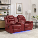 Home Theater Seating Manual Recliner Loveseat With Hide-Away Storage, Cup Holders And Led Light Strip For Living Room by HouseOfZazla