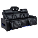 Zuma 3-piece Faux Leather Dual Power LED Sofa Set Black
