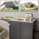 Outdoor Grill Table With Sink, Worktable Kitchen Cabinet Island With Wheels & Foldable Top - Black by HouseOfZazla