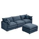 Modern Modular Sectional Sofa 105-Inch L-Shaped Couch Set with Movable Ottoman in Blue Chenille