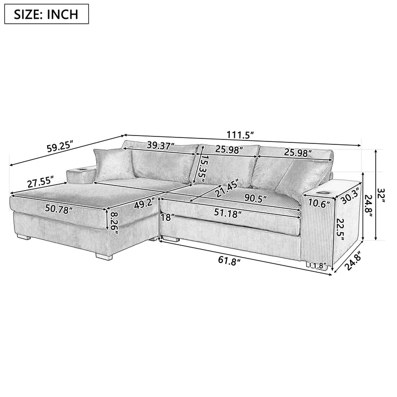 Mirod Large Sectional Sofa with Thick Cushions, and Built-in Cup Holders & Charging Ports