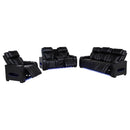 Zuma 3-piece Faux Leather Dual Power LED Sofa Set Black