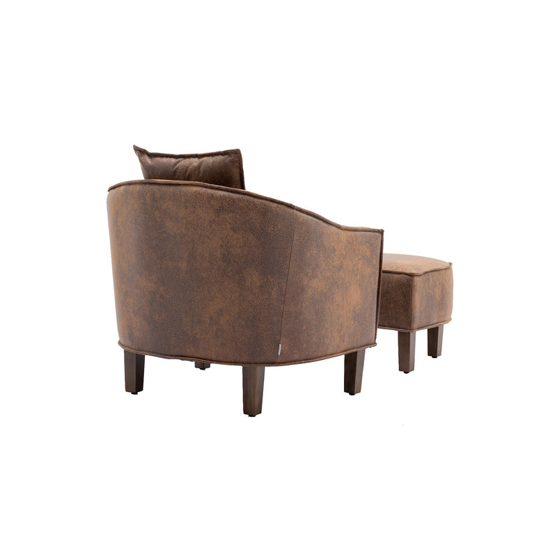 Accent Chair with Ottoman, Mid Century Modern Barrel Chair Upholstered Club Tub Round Arms Chair for Living Room