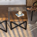 31.3"Modern Retro Splicing Square Coffee Table, Fir Wood Table Top with Cross Legs Metal Base (Set of 2 pcs)