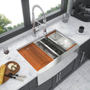 Double Bowl Farmhouse Sink Workstation 33" Stainless Steel 16 Gauge Apron Front - Black / Gray by HouseOfZazla