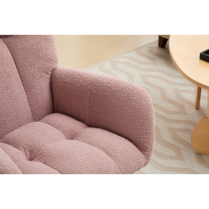 Modern Nursery Rocking Chair Upholstered Glider Chair with High Backrest Rocker Accent Armchair with Solid Wood Legs for Nursery Bedroom Living Room Teddy(Pink)