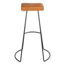 32 Inch Modern Bar Stool, Genuine Leather Seat, Metal Frame, Button Tufted, Tan Brown, Black