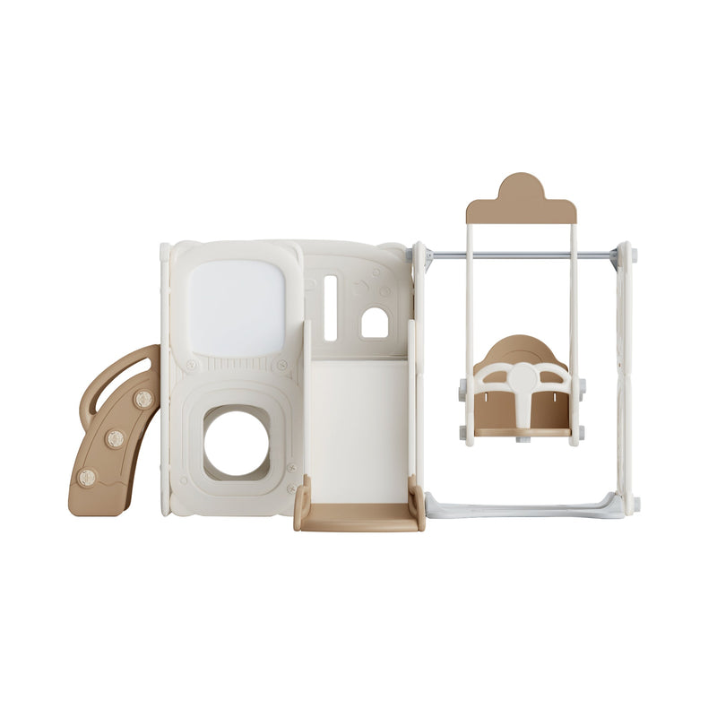 5 in 1 T oddler Slide and Swing Set, Kids Playground Climber Slide Playset with Drawing Whiteboard, Freestanding Combination for Babies