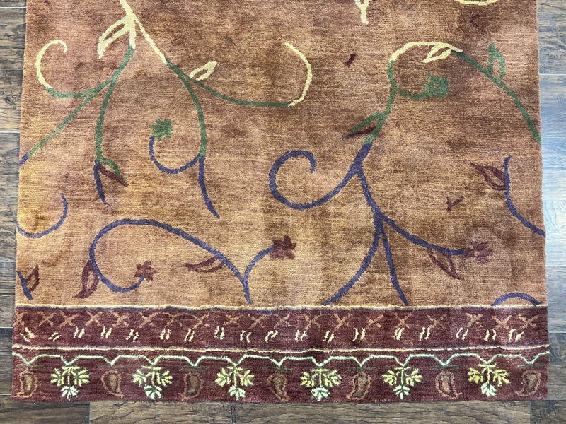 Pottery Barn Rug 5x8, Vintage Hand Tufted Carpet, Wool and Silk, Rust & Maroon
