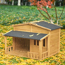 47.2" Wooden Dog House, Outdoor & Indoor Dog Crate, Pet Kennel With Porch, Solid Wood, Weatherproof, Medium, Nature