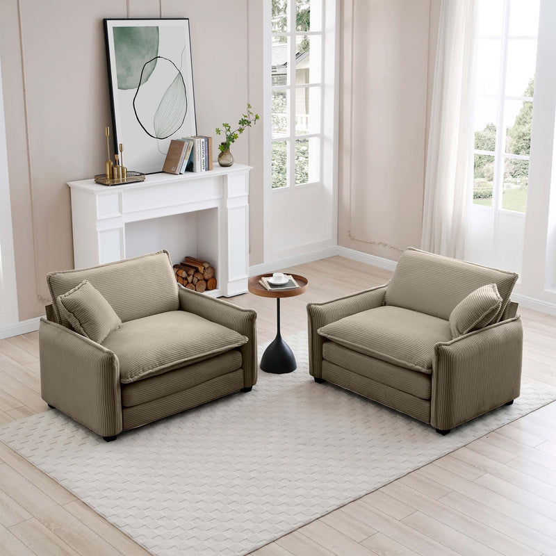 Walker Edison - Tan Corduroy,Luxurious and Sophisticated Deep Seated Sofa Set with Two Single  Deep Seat Sofa Suitable for Living Room and Office