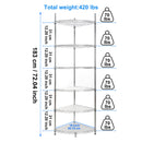 6 Tier Shelf Corner Wire Shelf Rack Adjustable Metal Heavy Duty Free Standing Corner Storage Display Chrome Rack for Bathroom, Living Room, Kitchen - Chrome