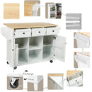 Kitchen Cart with Rubber wood Drop-Leaf Countertop ,Cabinet door internal storage racks,Kitchen Island on 5 Wheels with Storage Cabinet and 3 Drawers for Dinning Room,White by Montret