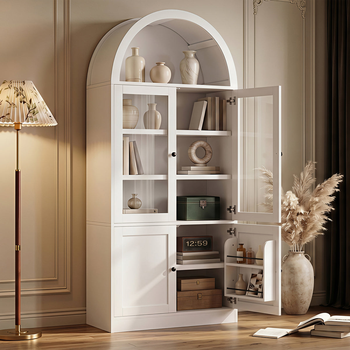 Tall Arched Top Storage Cabinet with Tempered Glass Doors, photo 2 of 10
